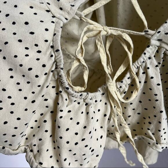 Urban Outfitters Pale Yellow Polka Dot Tie Open Back Peplum Top Large - Picture 7 of 10